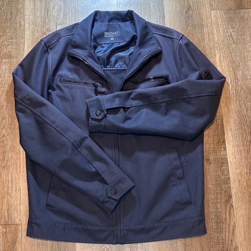 Michael Kors Mens Navy Blue Full Zip Tech Jacket Minimalist Streetwear Medium